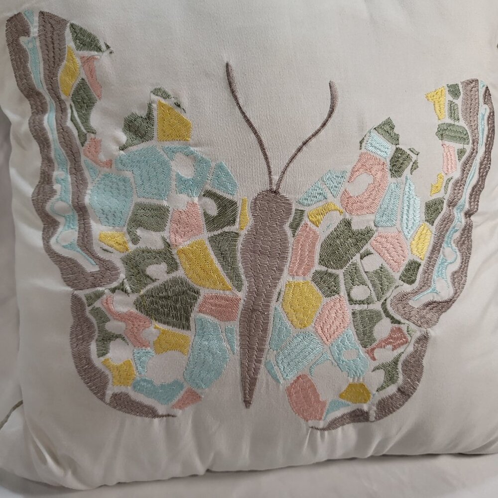 Emroidered colorful butterfly throw pillow 16x16 -Real living